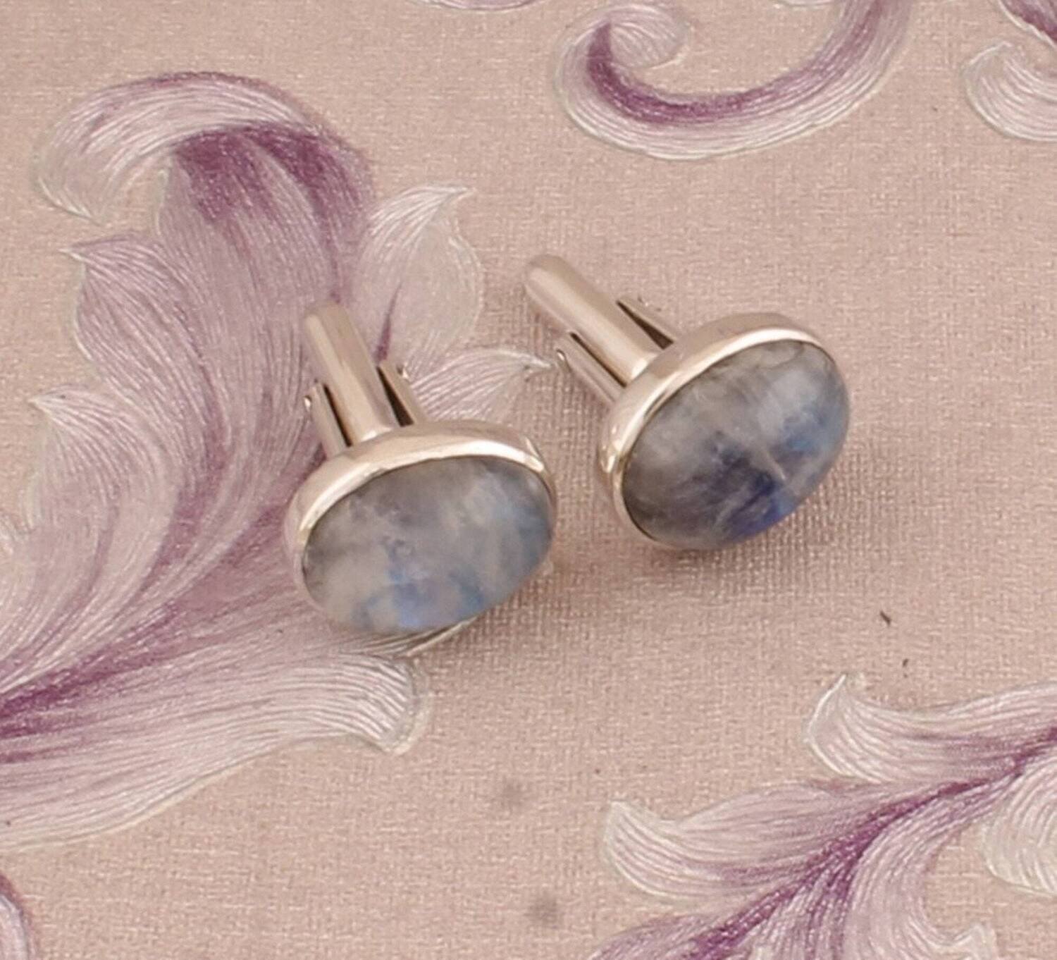 Natural Rainbow Moonstone  Silver Cufflink, 925 Sterling Silver Oval Gemstone Cufflink, Designer Silver Cufflink, Handcrafted Cufflink, Gift