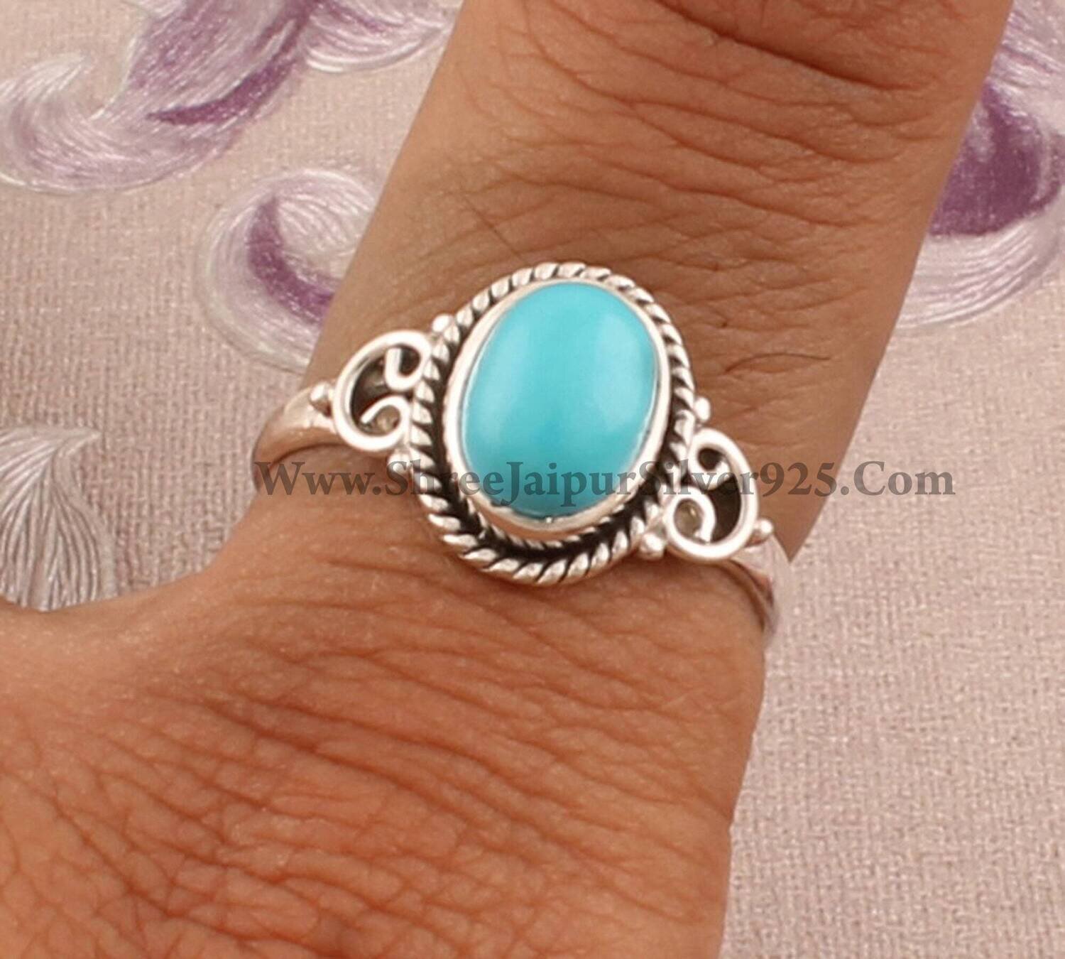 925 Sterling Silver Turquoise Oval Gemstone Ring, Designer Handmade Solid Silver Ring, Women Wedding Jewelry Gemstone Turquoise Ring For Her