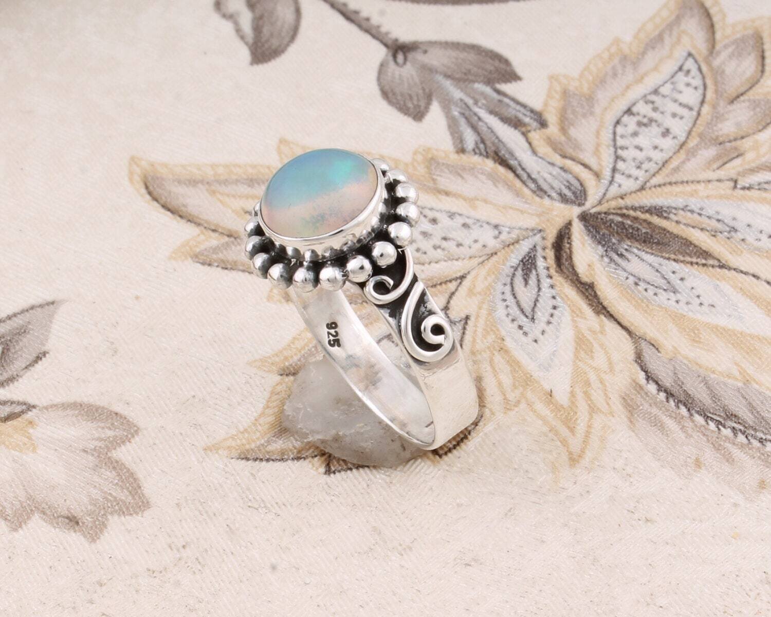 Ethiopian Opal AAA+Quality Gemstone Handcrafted Ring Fire Stone Boho Ring 925-Antique Silver Middle Finger Ring L#-282955-RBirthstone