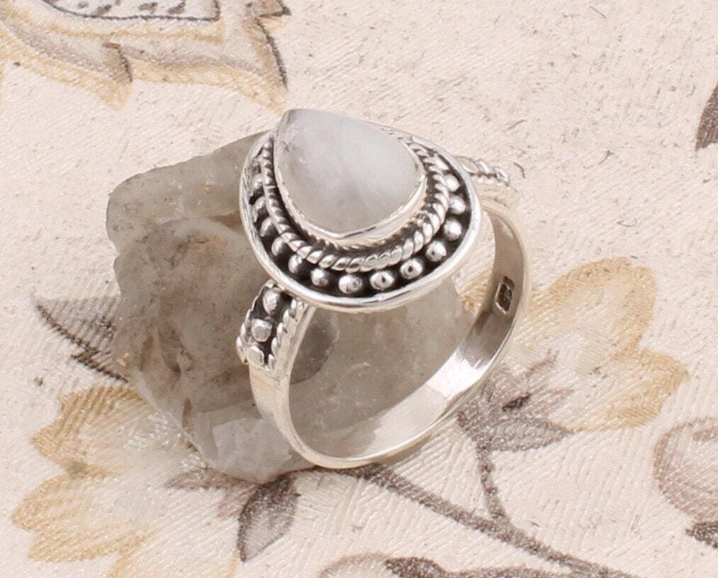 Natural Rainbow Moonstone AAA+Quality Gemstone Ring Cabochon Fire Stone Boho Ring 925-Adjustable Silver Ring,Ring Finger Ring ETSYCYBER2021