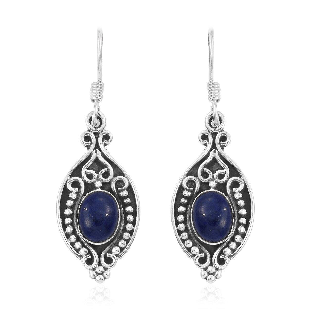 Natural Lapis Top Quality Gemstone Handcrafted Earring Cabochon Stone Boho Earring 925-Antique Silver Earring Gift For You Etsy Cyber2021