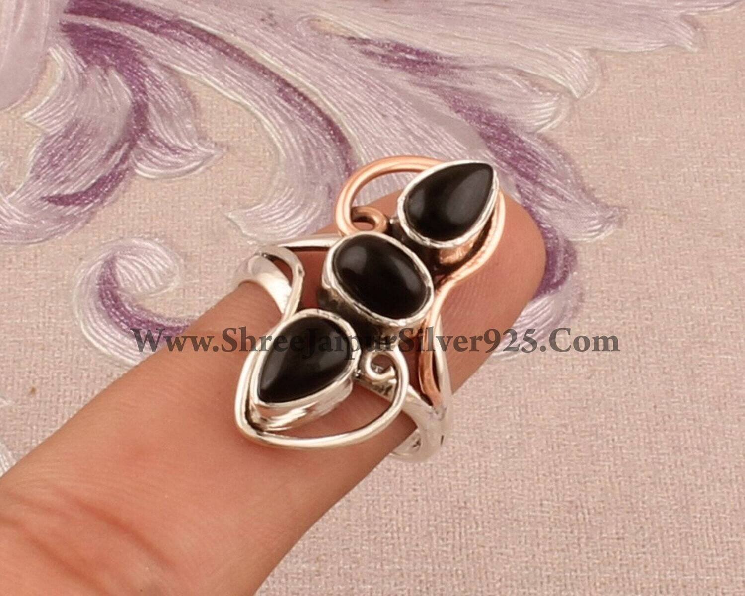 Natural Black Onyx Ring 925 Sterling Silver Rings For Women Oval Pear Handmade Gemstone Jewelry Engagement Vintage Dainty Anniversary Gifts.