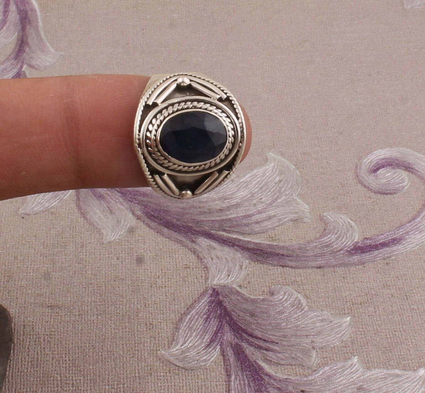 Amazing Blue Sapphire AAA+Quality Gemstone Ring, Oval Cut Stone Ring, 925-Sterling Solid Silver Ring, Birth Stone Ring, Middle Finger Ring
