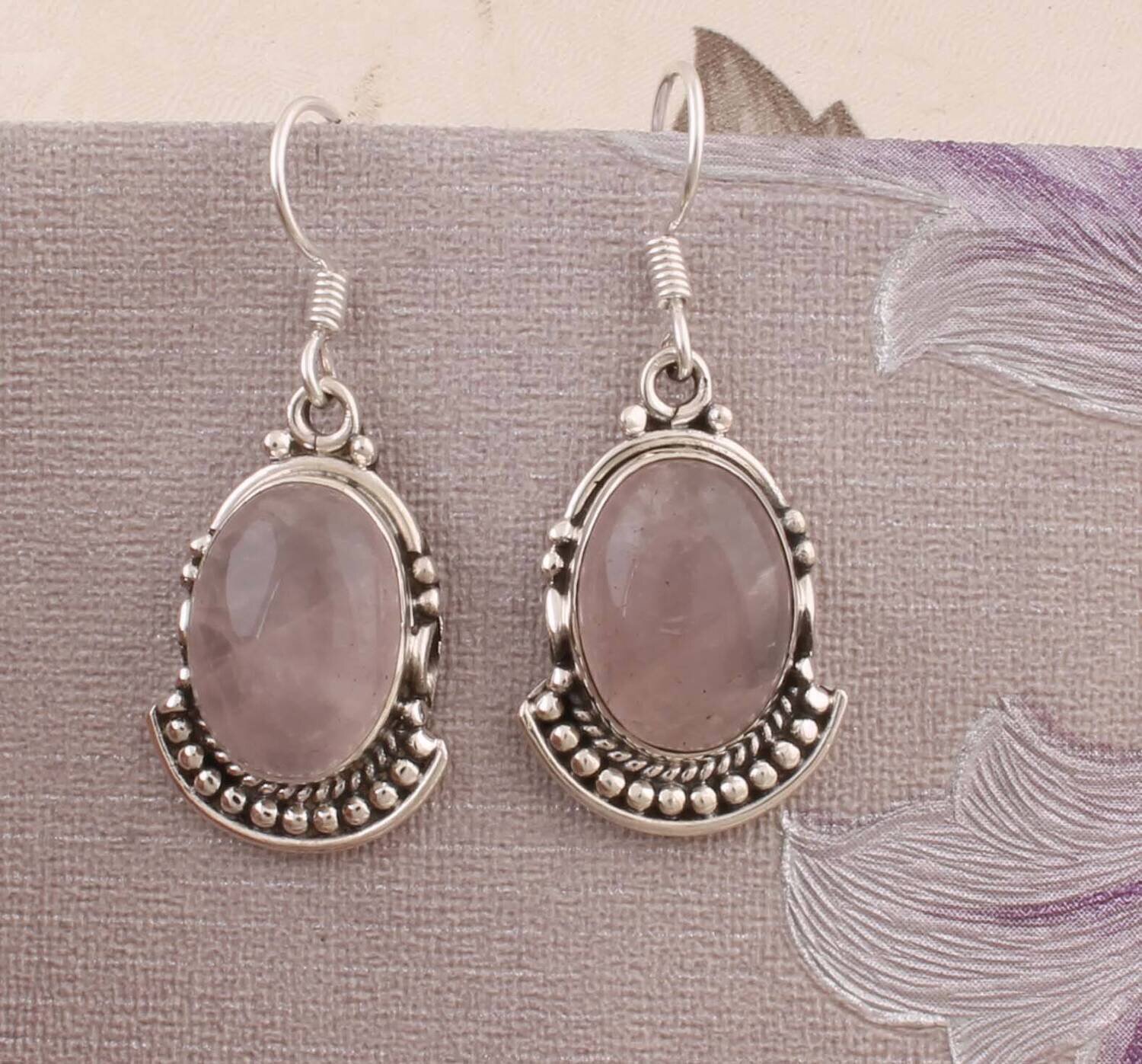 Natural Rose Quartz AAA+Quality Gemstone Earring 925-Sterling Solid Silver Earring,Anniversary Gift Earring,Oval Earring Boho Earring