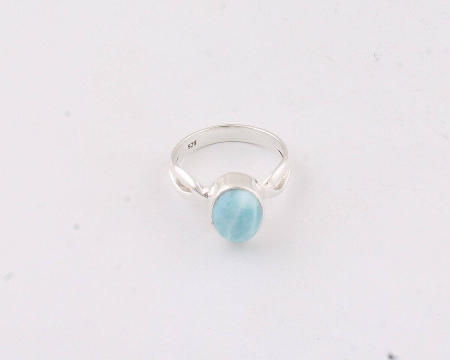 Simple Ring 925-Silver Sterling Ring Natural Larimar Gemstone Ring Handmade Ring Silver,Solid Ring (Ring Finger Ring ) L#-282323-RCyber2021