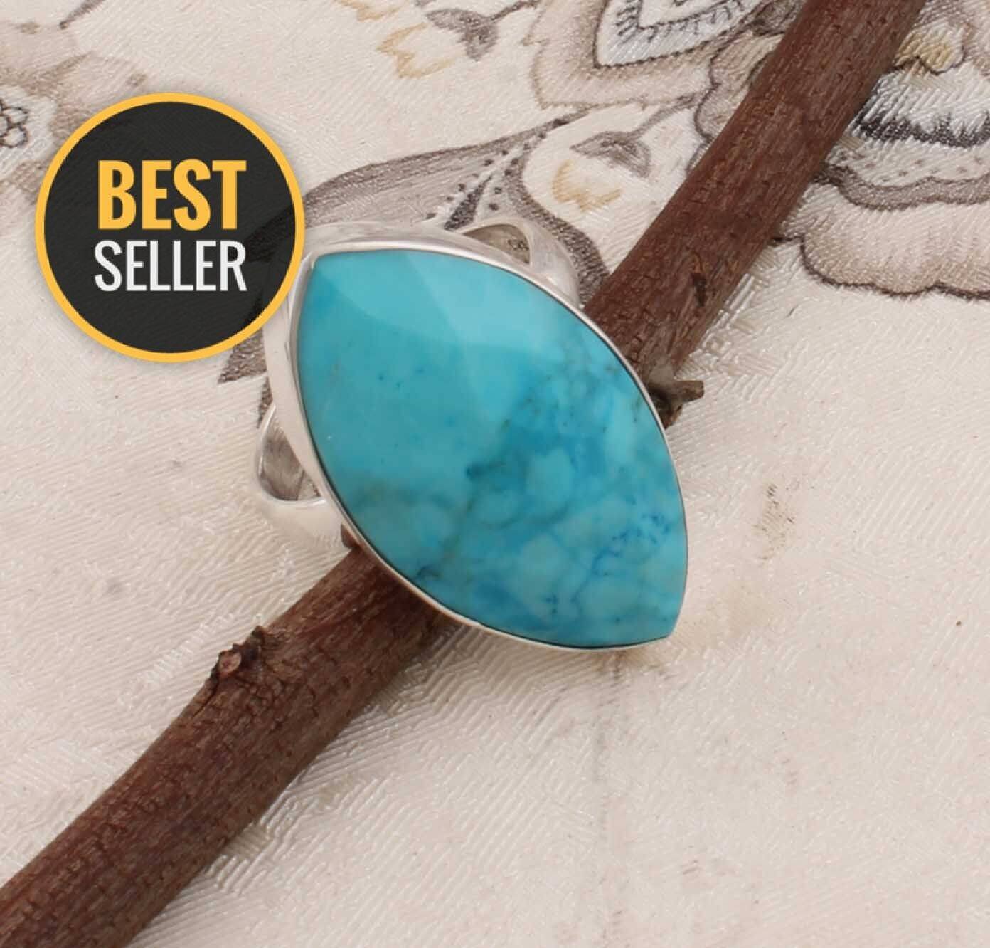 Sleeping Beauty Turquoise Top Quality Gemstone Ring 925-Sterling Silver Ring,Middle Finger Ring,Antique Silver Ring Gift Item RingBirthstone