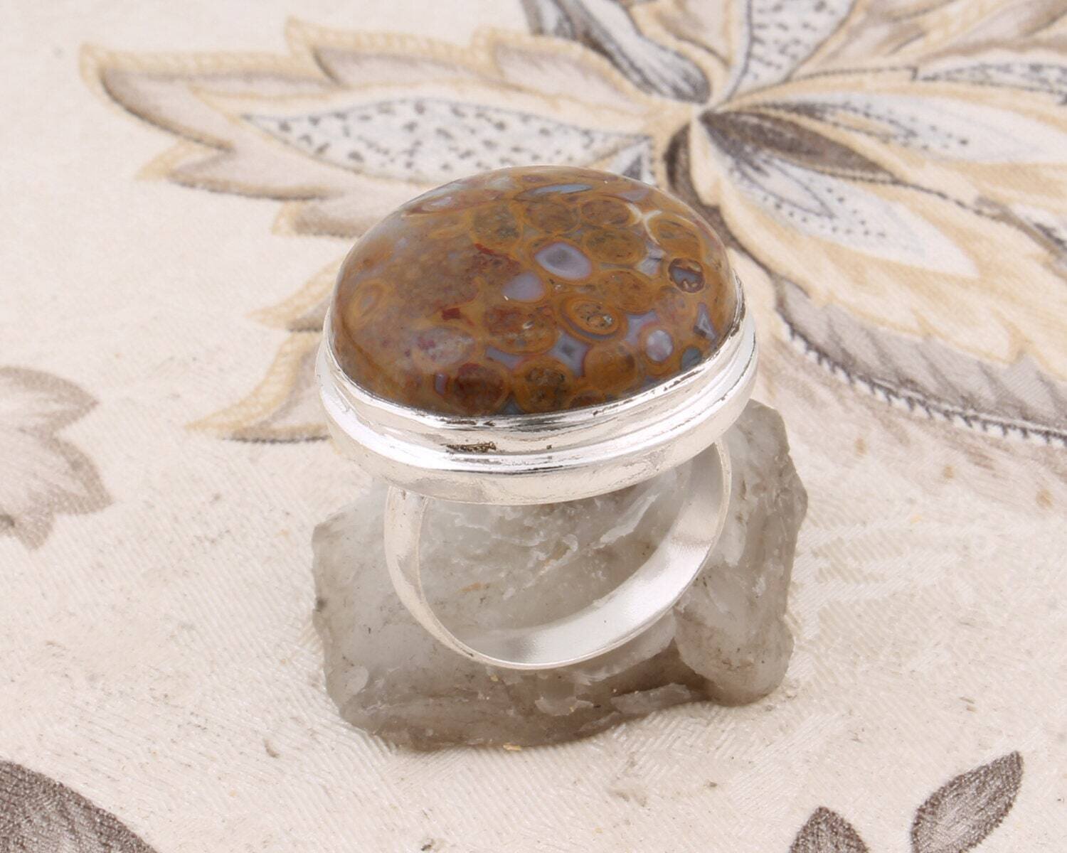 Natural Amazing Coco Jasper AAA+Quality Gemstone Ring Cabochon Stone Boho Ring 925-Sterling Solid Silver Middle Finger Ring Gift For You !