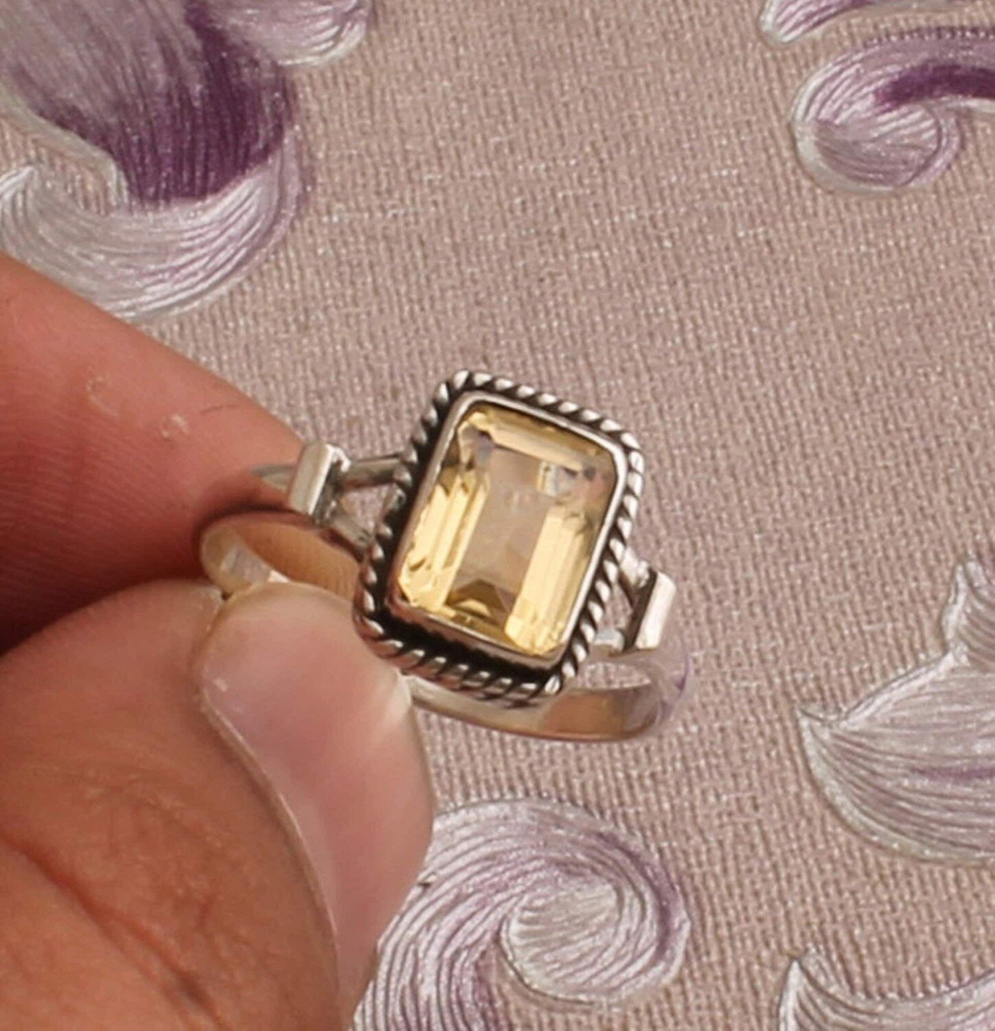 Citrine Silver Ring, 925 Sterling Silver Rectangle Shape Gemstone Ring, Designer Ring, Handcrafted Gemstone Ring, Engagement Ring, Gift Idea