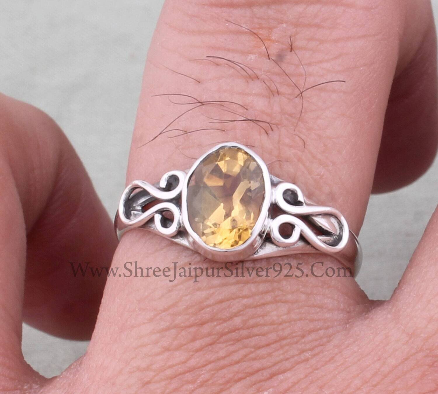 Natural Citrine Solid 925 Sterling Silver Ring For Women, Handmade Oval Cut Gemstone Silver Spiral Ring For Wedding Anniversary Gifts Idea