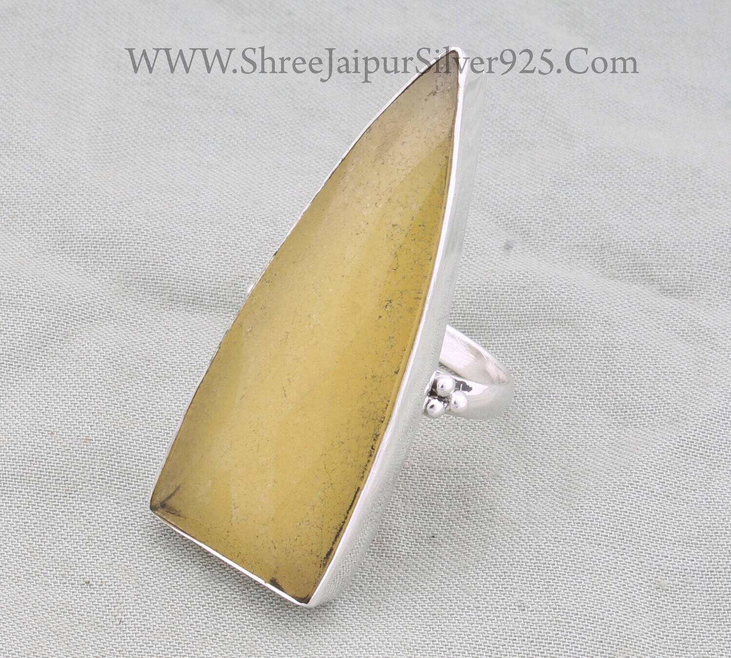 Yellow Jade Solid 925 Sterling Silver Ring For Women, Handmade Dagger Shape Gemstone Silver Band Ring For Wedding Anniversary Gift For Women