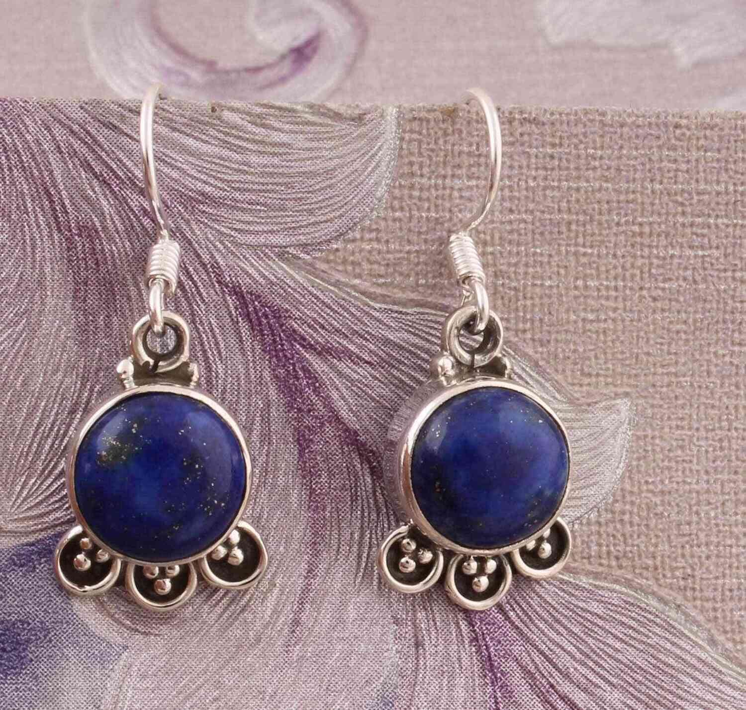 Natural Lapis Top Quality Gemstone Earring,925-Sterling Silver Earring,Wedding Earring,Antique Silver Earring,Anniversary Gift Earring