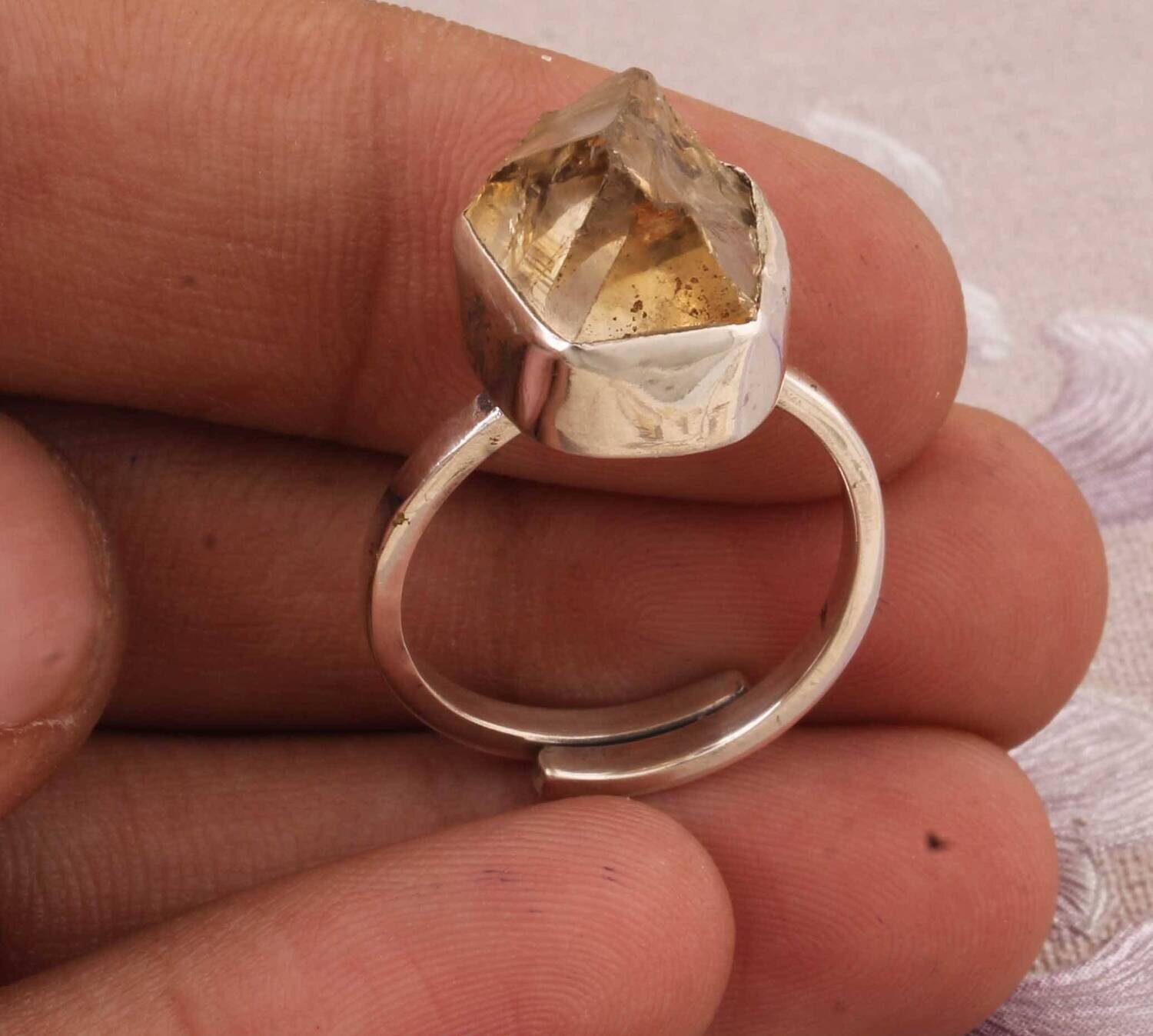 Top Quality Citrine Raw Ring 925-Antique Silver Ring,Boho Ring,Middle Finger Ring,Sterling Silver Rough Stone Ring One-Of-Kind-Piece