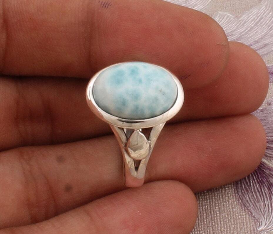 Natural Beautiful Larimar Sterling Silver Ring,Boho Ring,Twisted Band Ring,Dainty Rings,Top Selling Item Gift For Her Wedding RingCyber2021