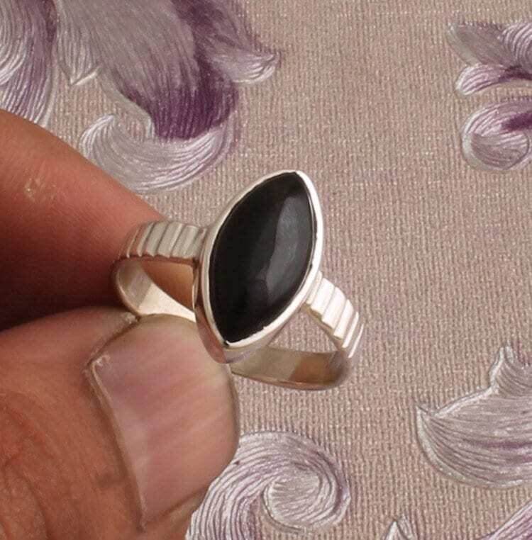 Black Onyx Silver Ring, 925 Sterling Silver Marquise Shape Gemstone Ring, Designer Stone Ring, Handcrafted Ring, Engagement Ring, Gift Idea