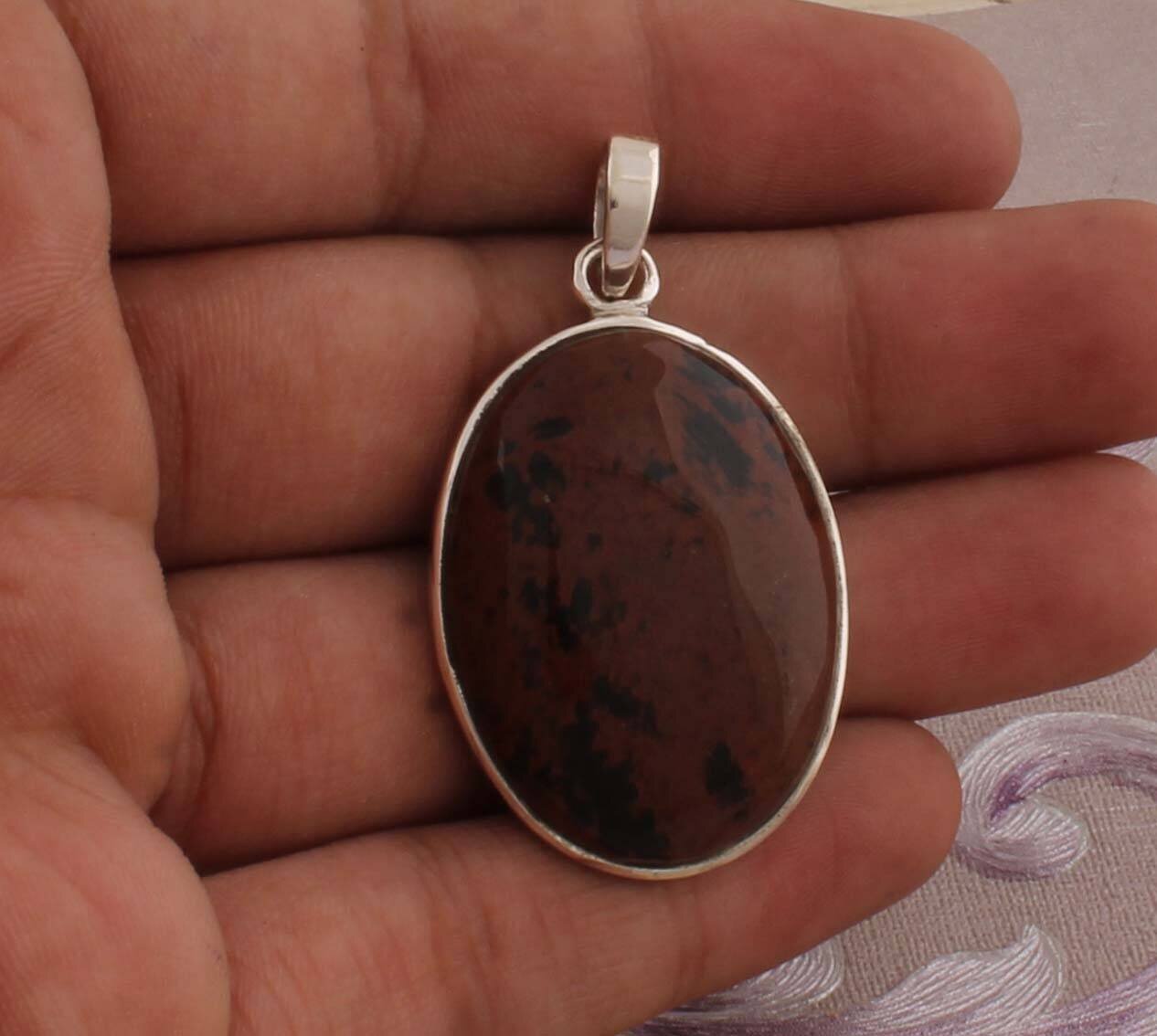 Amazing Marconi Jasper Gemstone Pendant Oval Cabochon Stone Pendant,Big Size Pendant,Opaque Stone Pendant 925-Sterling Silver Pendant