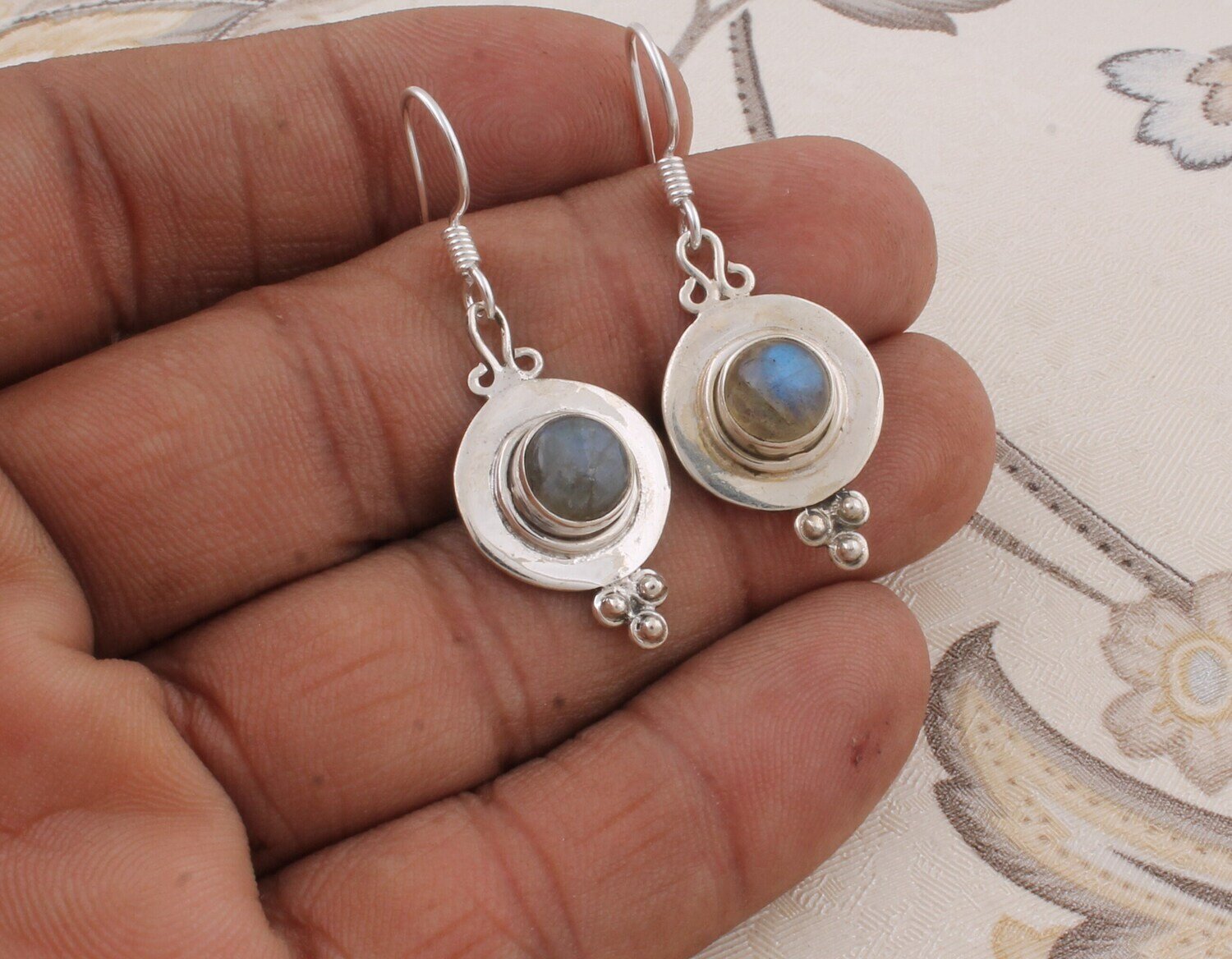 Simple Earring 925-Silver Sterling Earring Handmade Earring Silver,Solid Earring Round Shape earring Natural Labradorite Gemstone Earring
