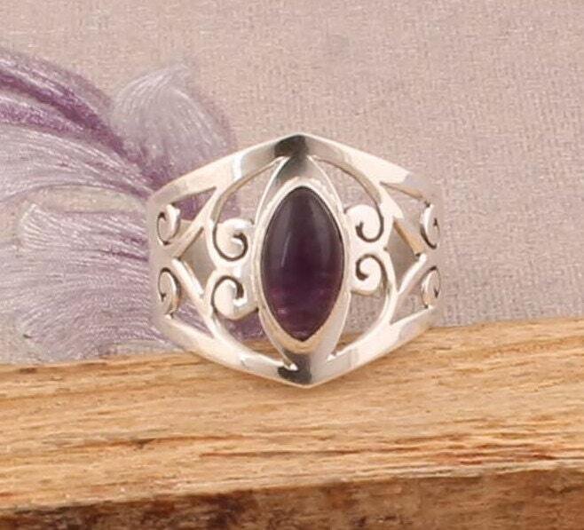Natural Amethyst Top Quality Gemstone Ring,925-Sterling Silver Ring,Antique Silver Ring,Middle Finger Ring,Simple Ring,Gift For Her !!!