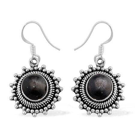 Natural black star Gemstone Handcrafted Earring Cabochon,Round Shape Stone Boho Earring 925-Adjustable Solid Silver Earring Etsy Cyber-2021