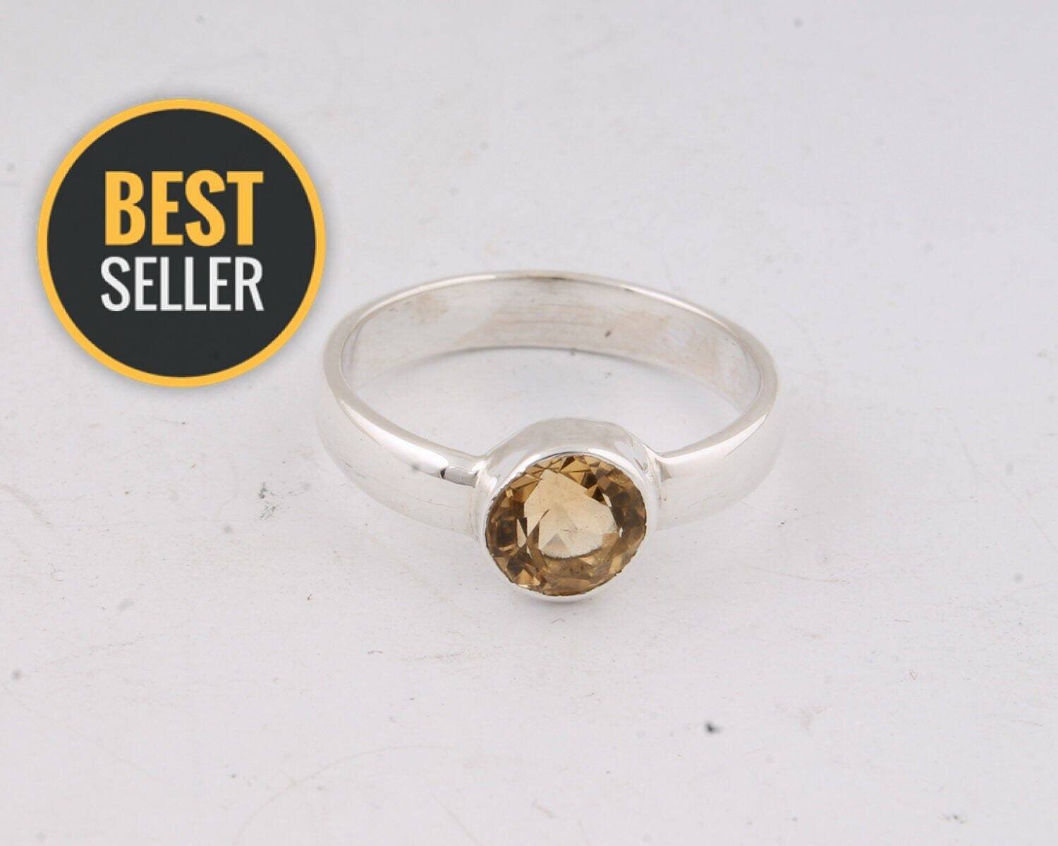 Silver Ring,Solid 925-Silver Sterling Ring Citrine Top Quality Gemstone Handmade Ring Yellow Color Stone And Silver Color Ring- Simple Ring