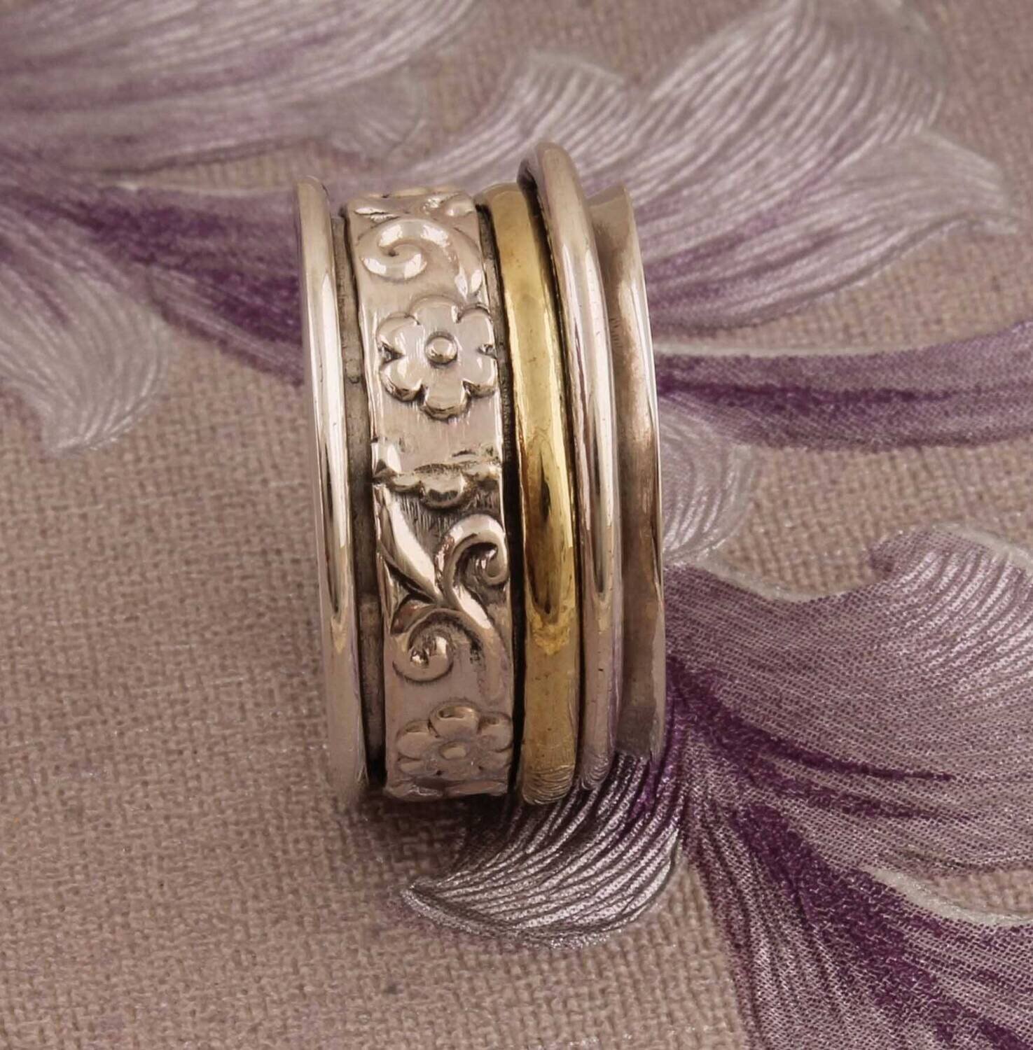 Big Size 925 Sterling Silver Ring (SPINNER RING) Two Tone Ring Brass+Silver Spinner Ring,Band Ring,Thumb Ring,Cyber2021Bestseller2021Etsy
