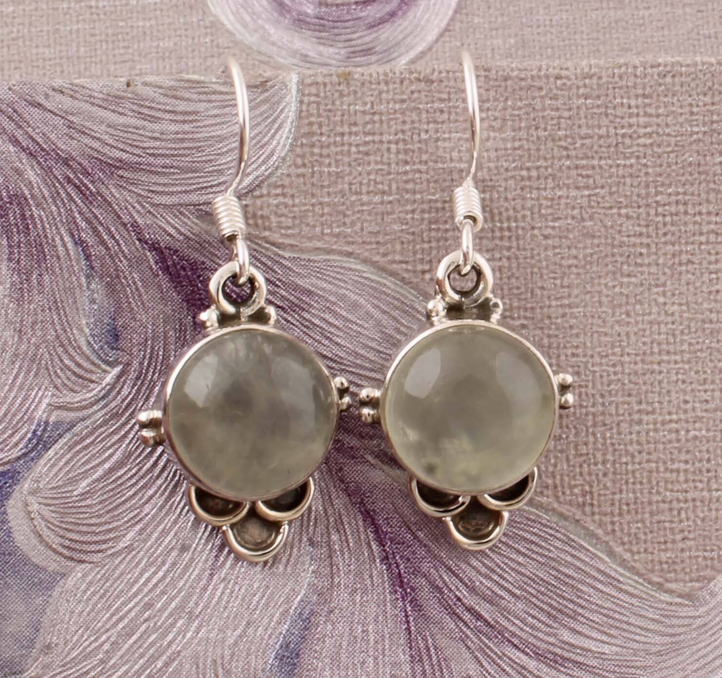 Natural Prehnite Top Quality Gemstone Earring,925-Sterling Silver Earring,Wedding Earring,Antique Silver Earring,Anniversary Gift Earring