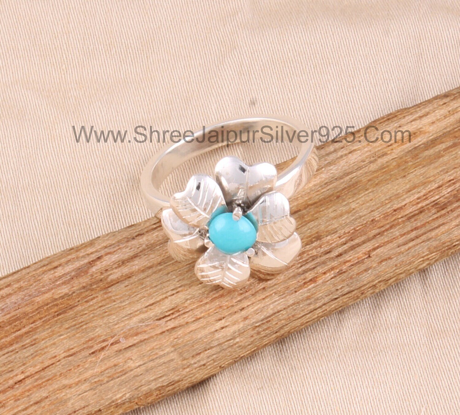 Sleeping Beauty Turquoise Floral Solid 925 Sterling Silver Ring For Women, Handmade Turquoise Floral Ring For Wedding Anniversary Gift Idea