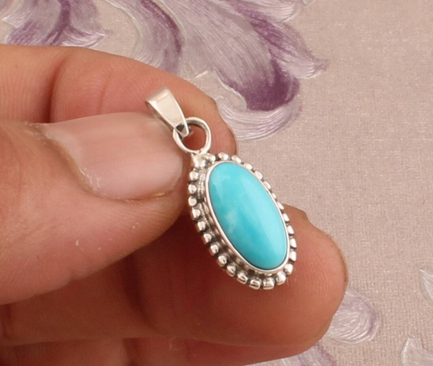 Turquoise Silver Pendant, 925 Sterling Silver Pendant, Oval Shape Gemstone Pendant, Designer Pendant, Handmade Pendant, Gift IdeaBirthstone