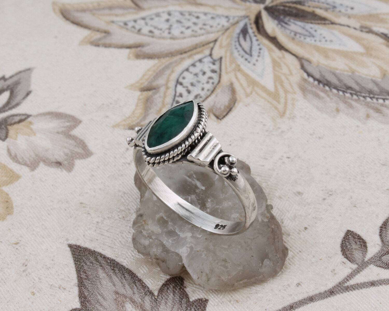 Handcrafted Ring With Natural Green Jade Gemstone Ring Cut Transparency Stone Boho Ring 925-Sterling Solid Silver Ring Gift For You !