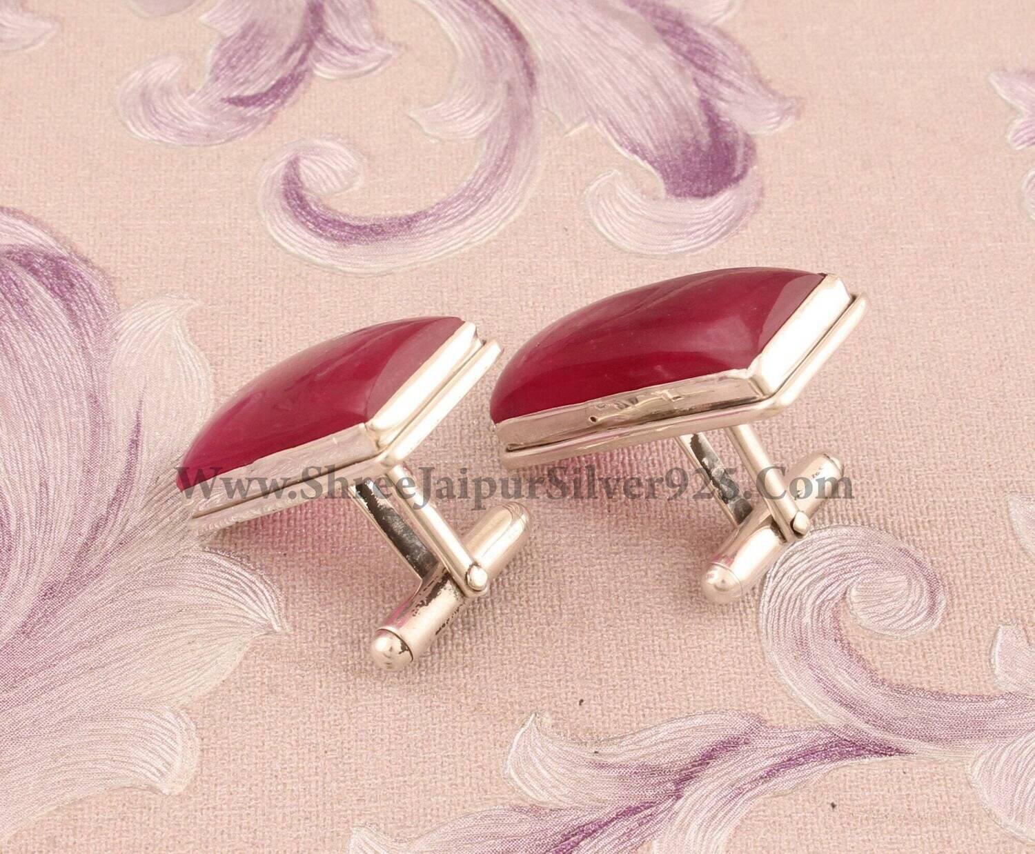 Men's Cufflink, Ruby Jade Silver Cufflink, 925 Sterling Silver Cufflink, Bar Gemstone Cufflink, Rectangle Handmade Cufflink, Gift For Him