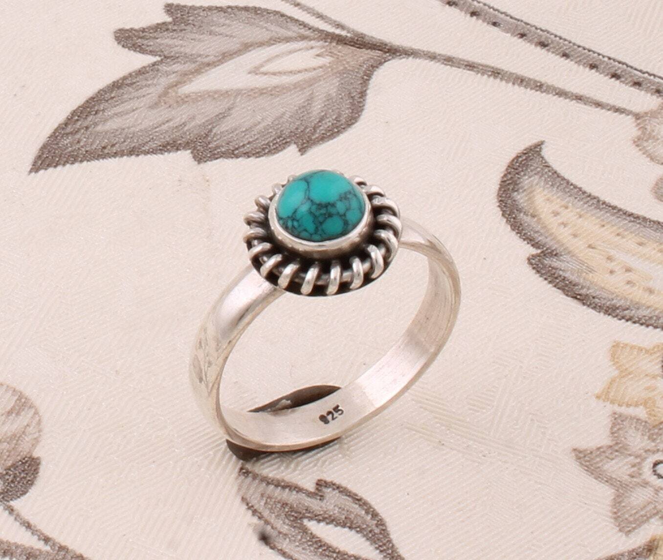Turquoise Middle Finger Ring SilverSolid Ring 925-Silver Sterling Ring Handmade Ring Boho Ring Turquoise Gemstone AAA+Quality Ring (Round Sh