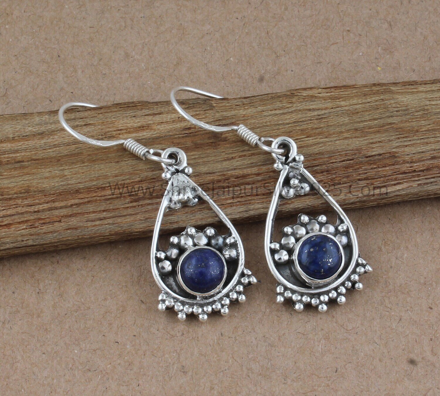 Natural Lapis Lazuli Solid 925 Sterling Silver Earrings For Women, Designer Half Sun Boho Silver Earring For Wedding Anniversary Gift Idea