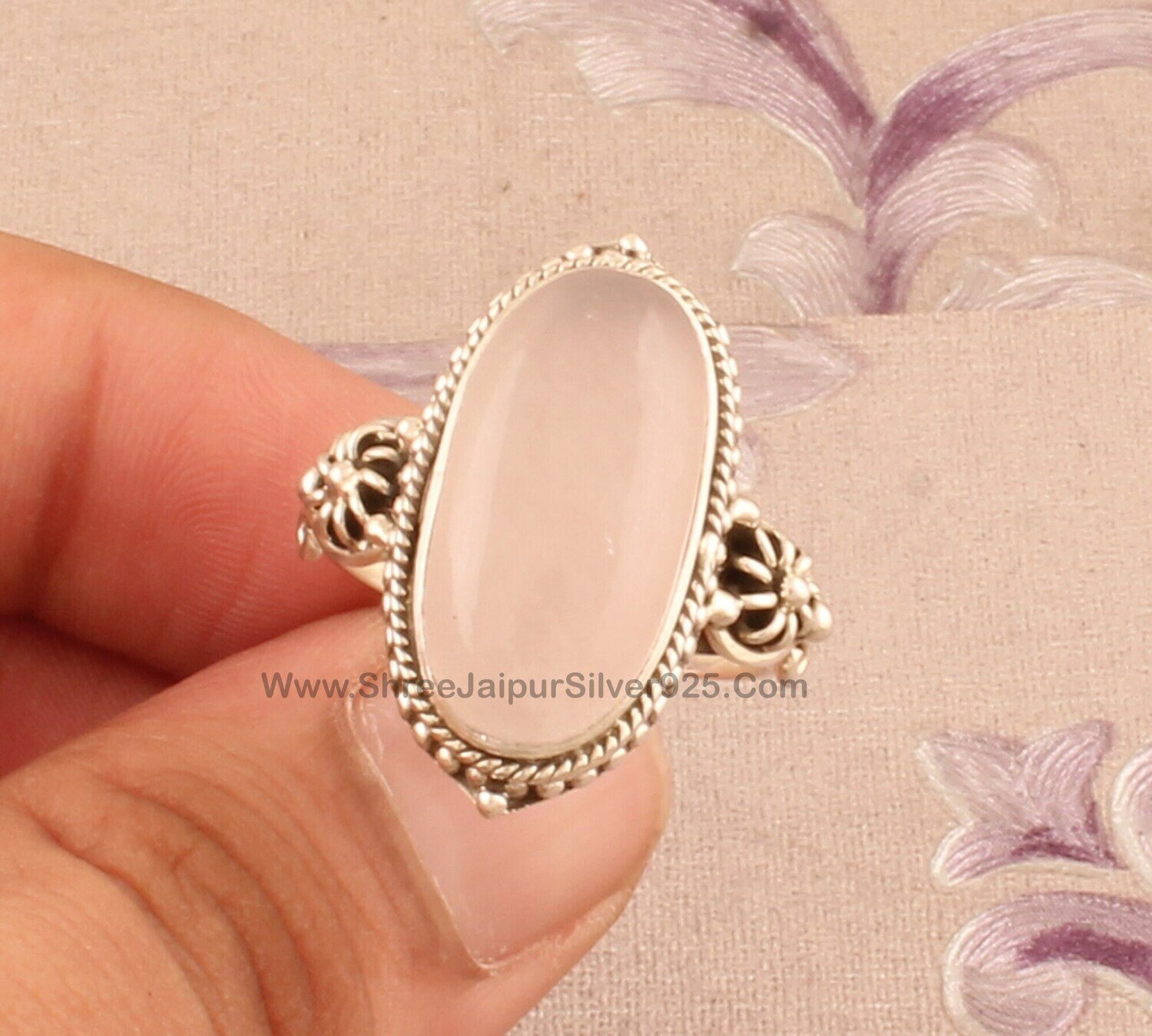 Natural Rose Quartz Silver Ring Oval Handmade Silver Gemstone Jewelry 925 Sterling Silver Engagement Vintage Dainty Designer Ring For Women