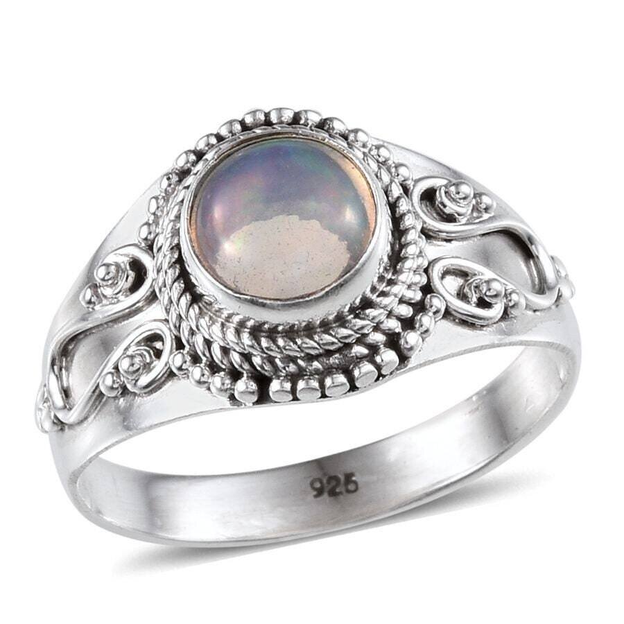 Solid 925- Sterling Silver Ring Natural RMS Gemstone Ring Transparent With Cabochon Stone Boho  Ring Index Finger Ring Christmas Gift !