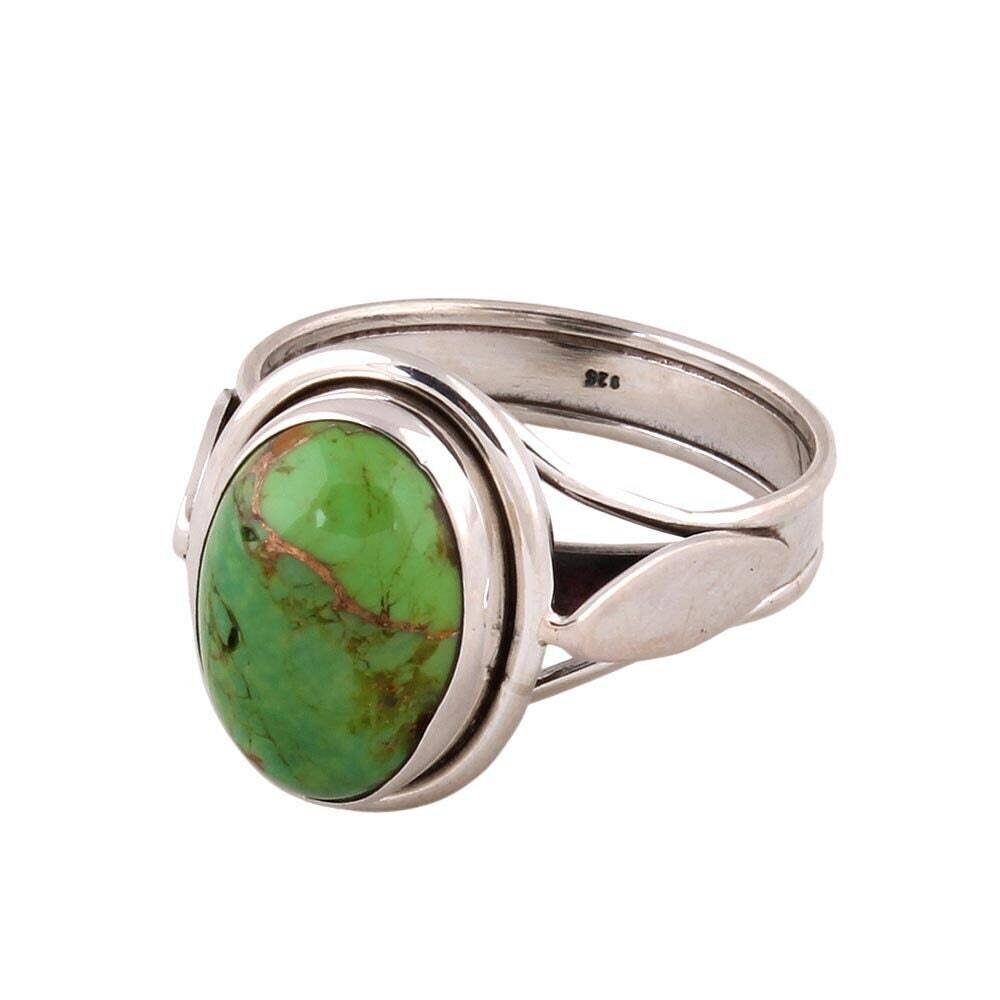 925 Sterling Silver Rings For Women Composite Turquoise Ring Green Oval Handmade Gemstone Jewelry Engagement Middle Finger Ring Gift For Her
