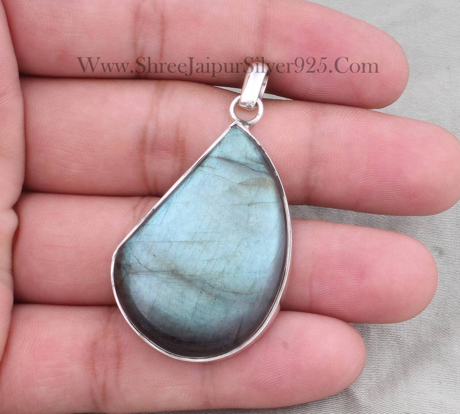 925 Sterling Silver Natural Labradorite Necklace Pendant, Labradorite Fancy Gemstone Silver Pendant, Valentine's Day Gift