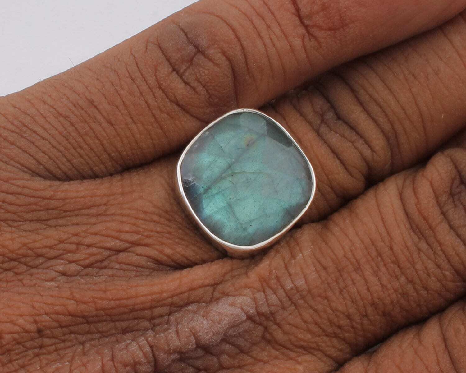 925 Sterling Solid Silver Ring, Natural Labradorite Cushion Shape Faceted Gemstone Ring, Handmade Ring, Engagement Ring, Women Jewelry Gift