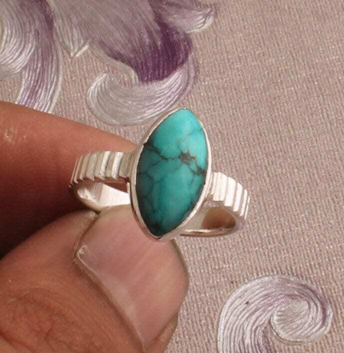 Turquoise Silver Ring, 925 Sterling Silver Marquise Shape Gemstone Ring, Designer Stone Ring, Handcrafted Ring, Engagement Ring, Gift Idea