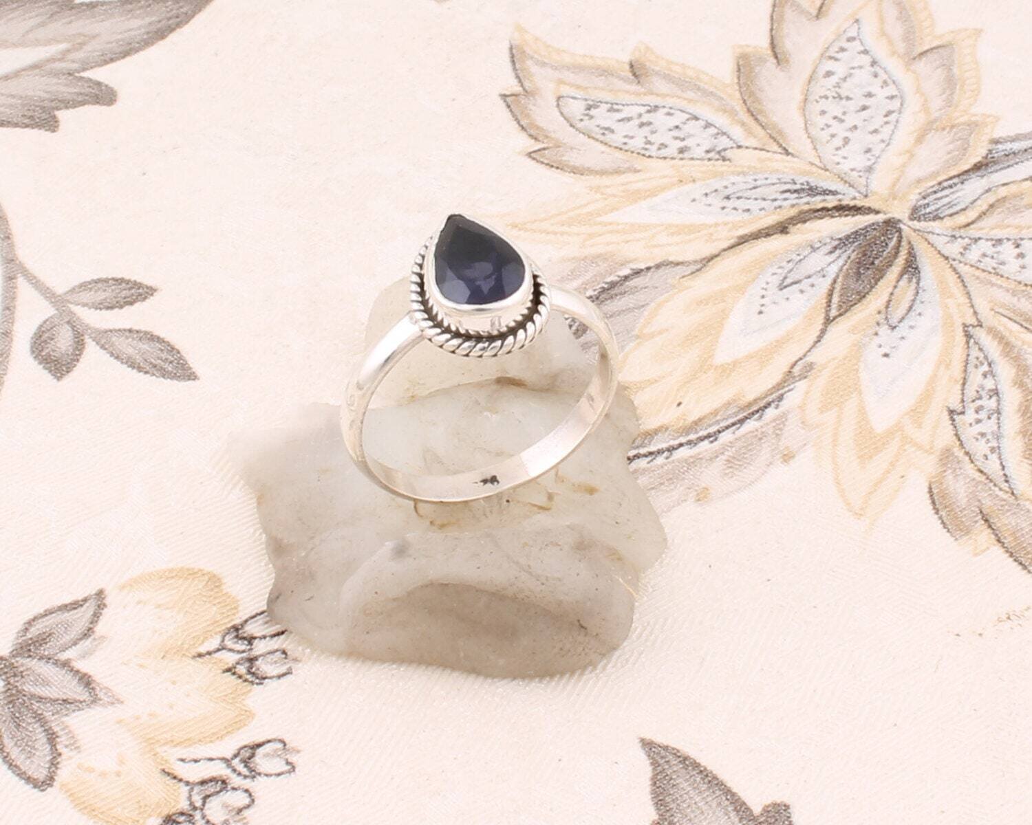 Simple Pear Shape Ring With Natural  Iolite Top Quality Gemstone Handcrafted Ring Cut Stone Boho Ring Little Finger Ring L#-281925-R