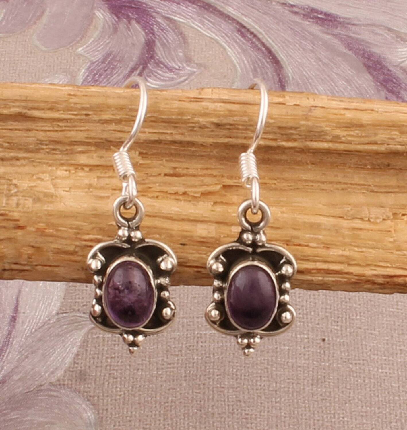 Purple Amethyst Earrings, 925 Sterling Silver Earrings, Oval Gemstone Earrings, February Birthstone Earrings, Handmade Earring, Gift For Her