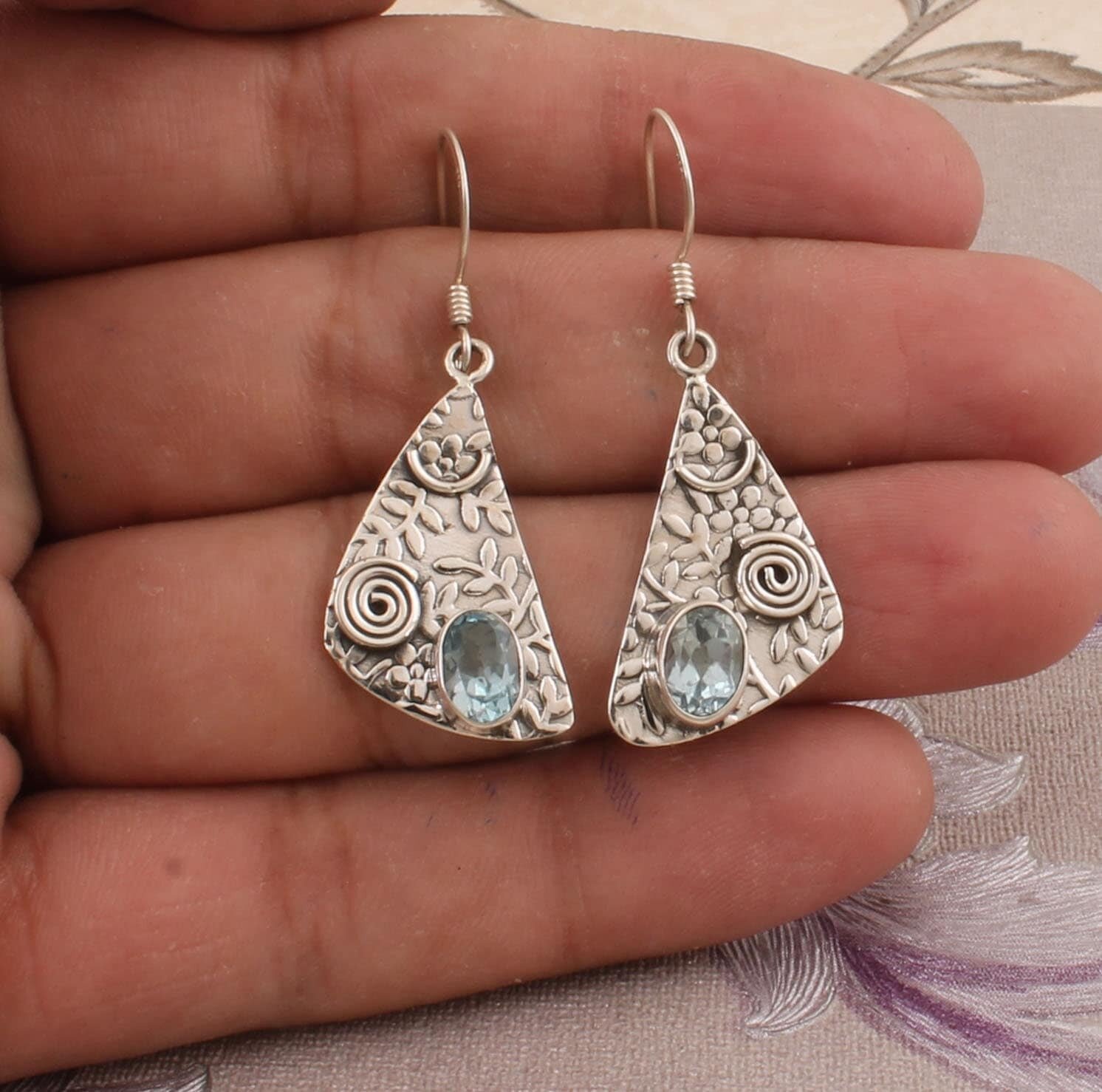 Top Quality Blue Topaz Gemstone Earring, Cut Oval Stone Earring 925-Sterling Silver Earring, December Birth Stone Earring, Women's Earring