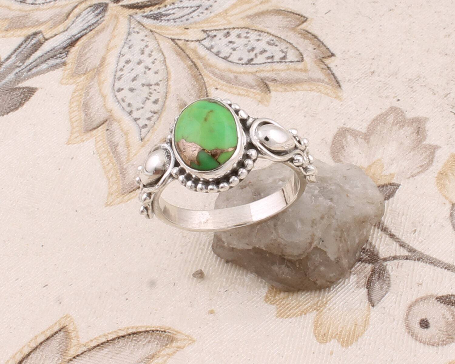 Amazing Composite Turquoise Gemstone Ring Oval Cabochon Stone Boho Ring 925-Antique Silver Ring, Ring Finger Ring Etsy Cyber-2021Birthstone