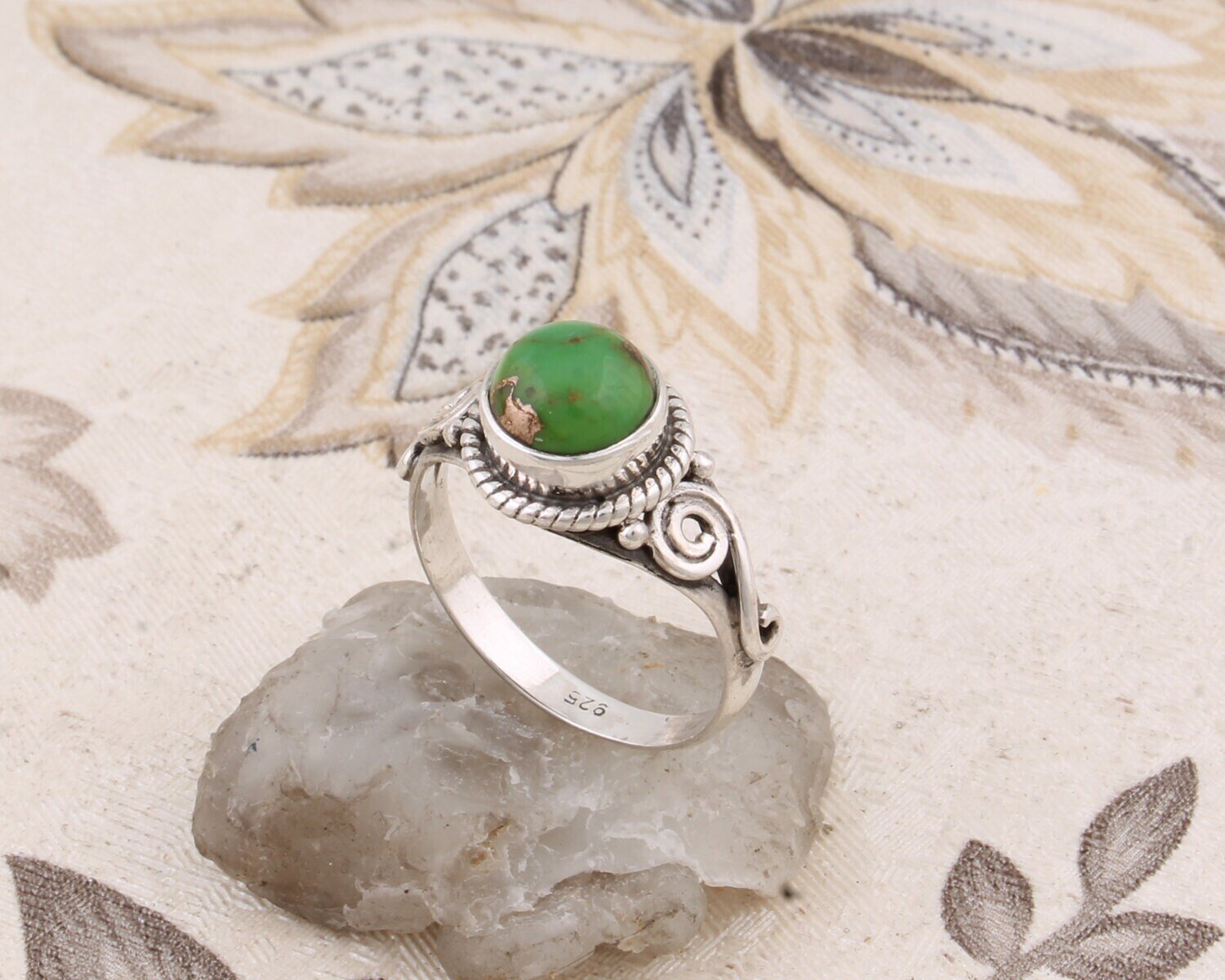 Handcrafted Ring With  Composite Turquoise Gemstone Ring Cabochon Stone Boho Ring 925-Sterling Solid Silver Ring Gift For You !Birthstone