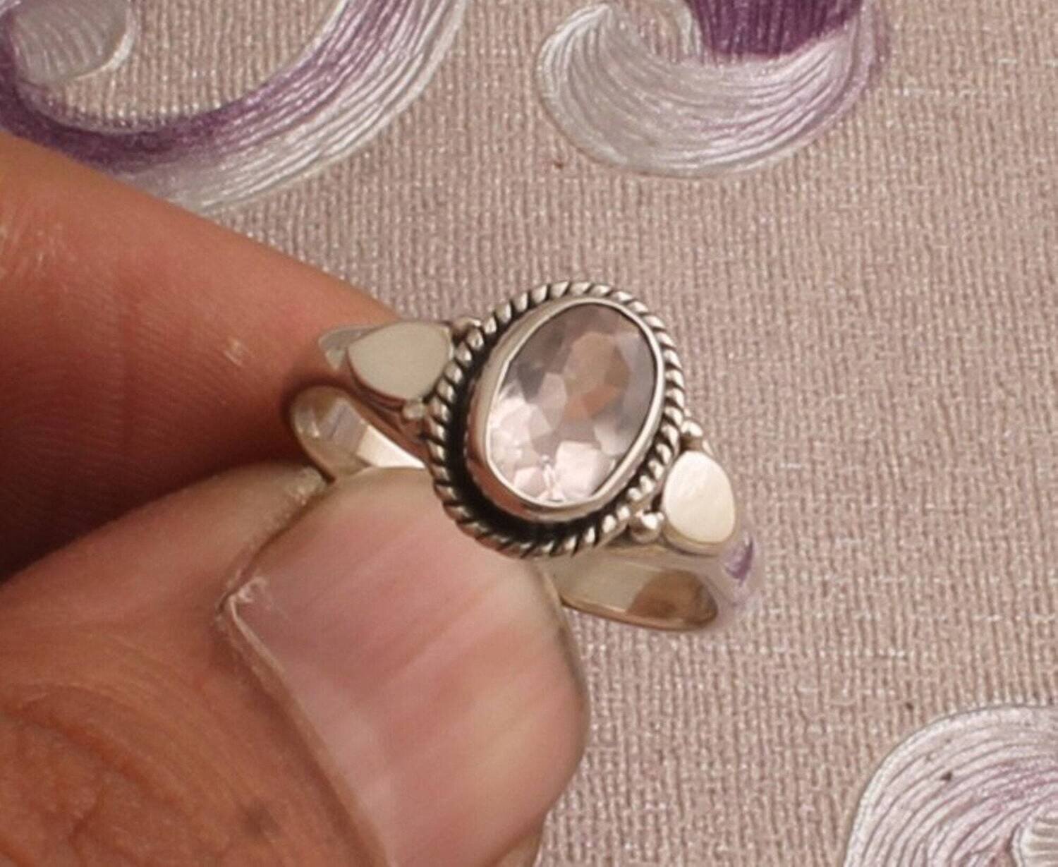 Natural Rose Quartz Silver Ring, 925 Sterling Silver Oval Gemstone Ring, Designer Ring, Handmade Gemstone Ring, Engagement Ring, Gift Idea