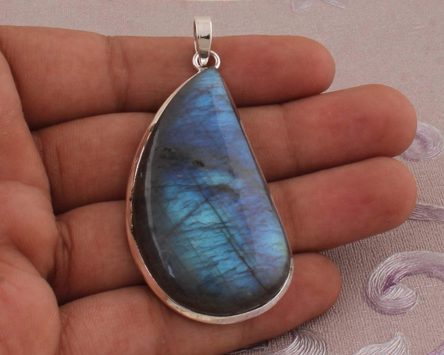 Top Quality Labradorite Gemstone Pendant Fancy Cabochon Fire Stone Pendant,Big Size Pendant,Opaque Stone Pendant 925-Sterling Silver Pendant