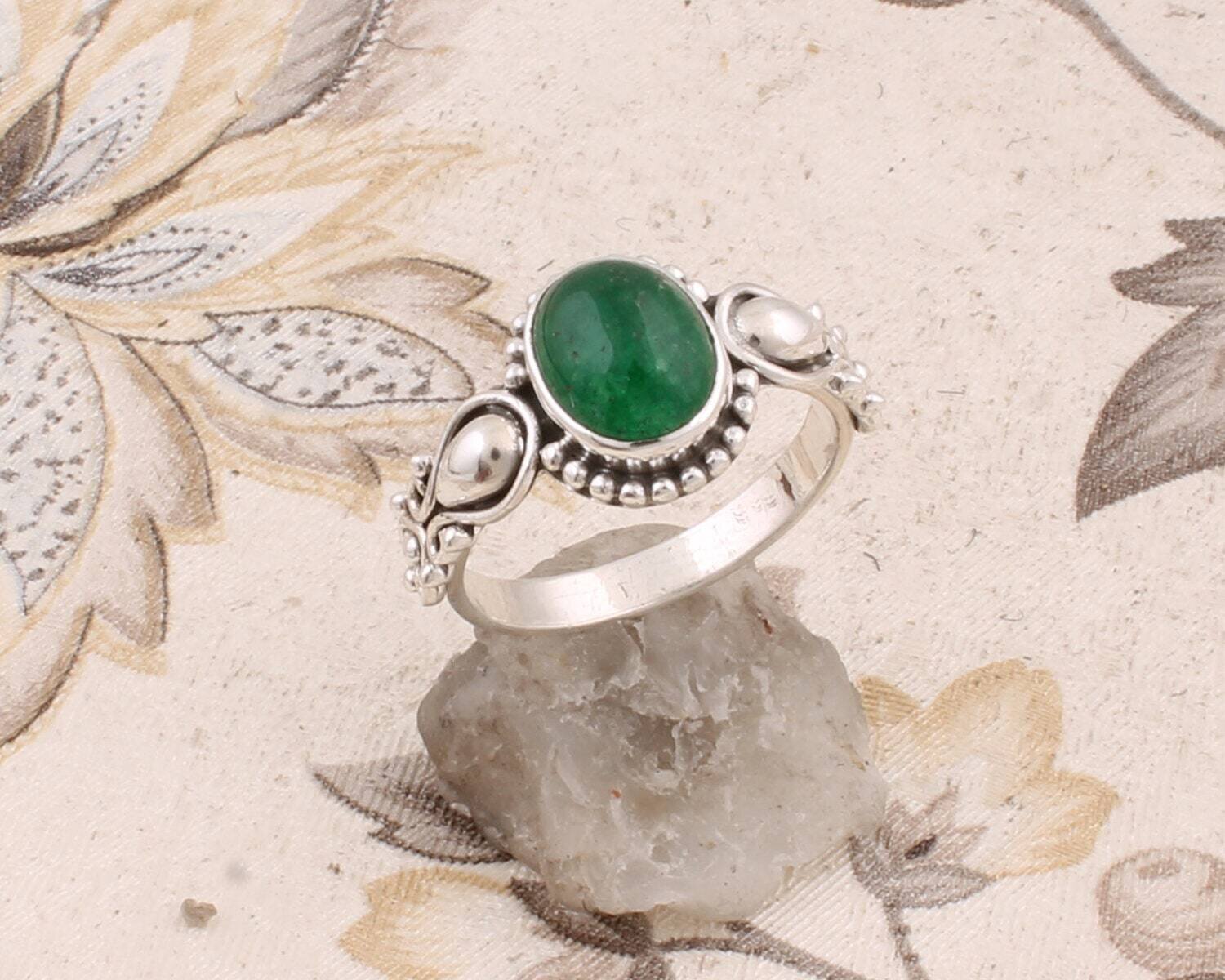 Green Jade AAA+Quality Gemstone Ring Cabochon Stone Boho Ring 925-Adjustable Silver Ring,Ring Finger Ring ETSY CYBER-2021 (282477)Birthstone