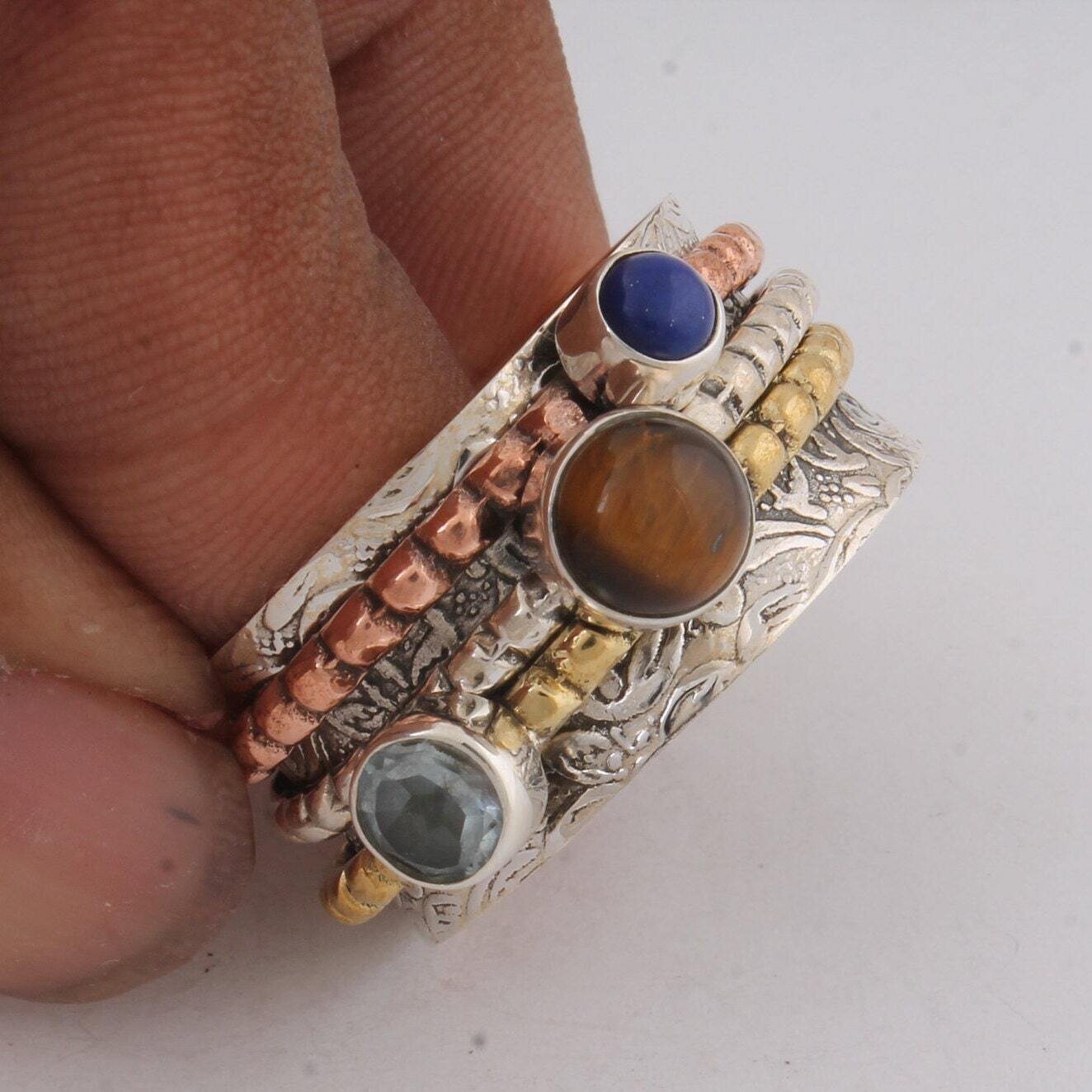 Big Size 925 Sterling Silver Ring (SPINNER RING)- -Meditation Ring- Silver Spinner Ring-925 Sterling Silver thumb Ring-Silver Gemstone Ring