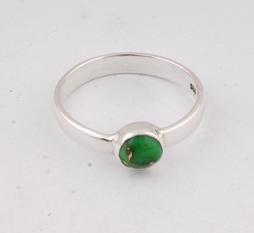 Handmade Ring 925-Silver Sterling Ring Composite Turquoise Top Quality Gemstone Simple Ring Green Color Stone And Silver Color Ring