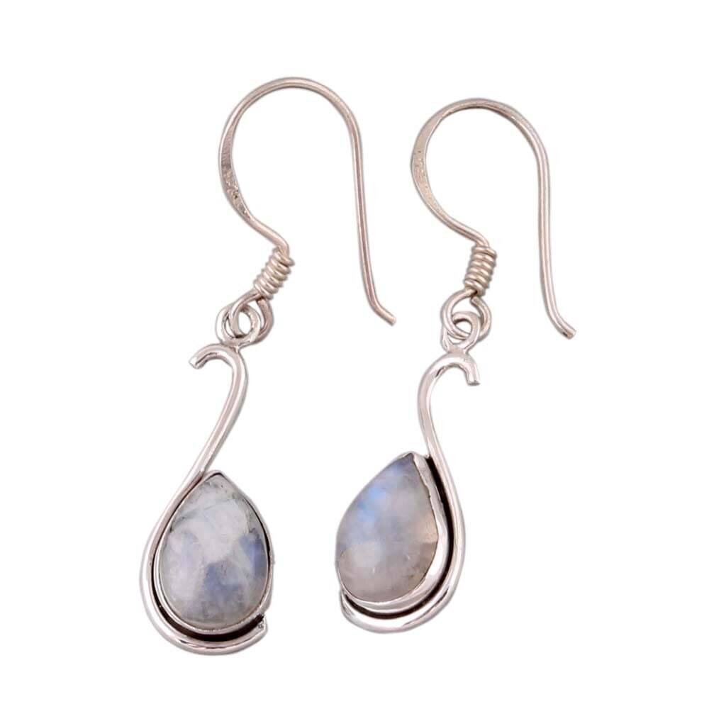Natural Rainbow Moonstone Solid 925 Silver Earrings For Bridesmaid, Handmade Pear Gemstone Earrings For Wedding, Moonstone Earrings For Gift