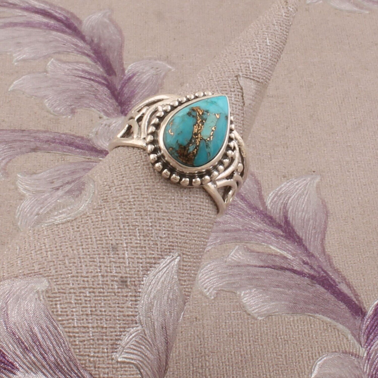 Composite Turquoise AAA+Quality Gemstone Ring 925-Sterling Silver Ring,Cabochon Pear Stone Ring,Wedding Gift Ring,Index Finger Ring