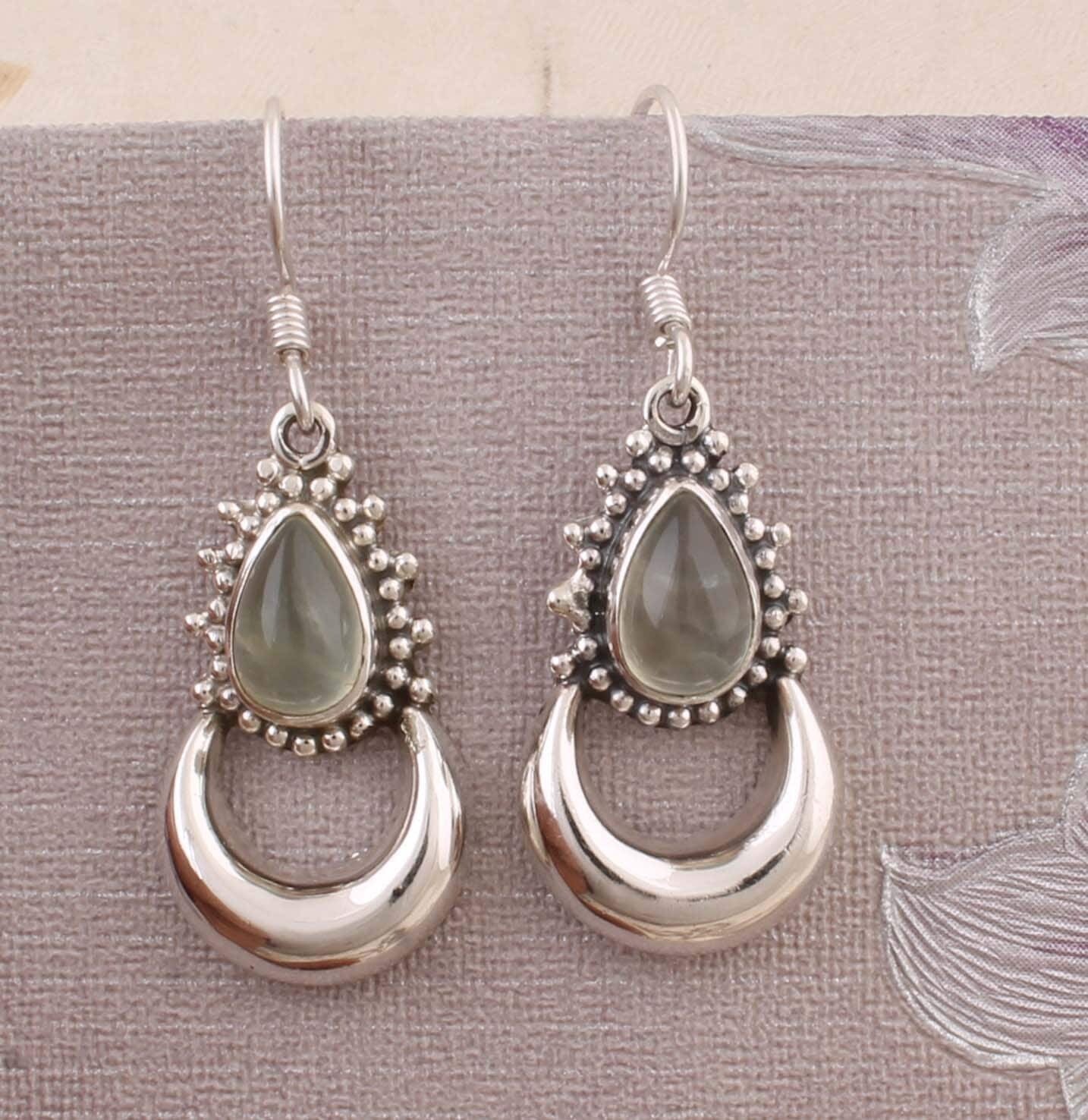 Natural  Prehnite AAA+Quality Gemstone Earring 925-Sterling Solid Silver Earring,Anniversary Gift Earring,Teardrop Earring Boho Earring